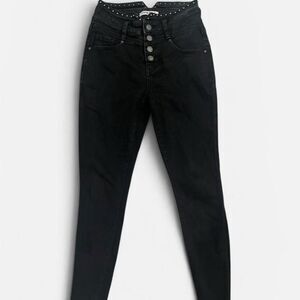 Satin Doll Black Studded V Waist High Rise Button Fly Skinny Jeans 2P